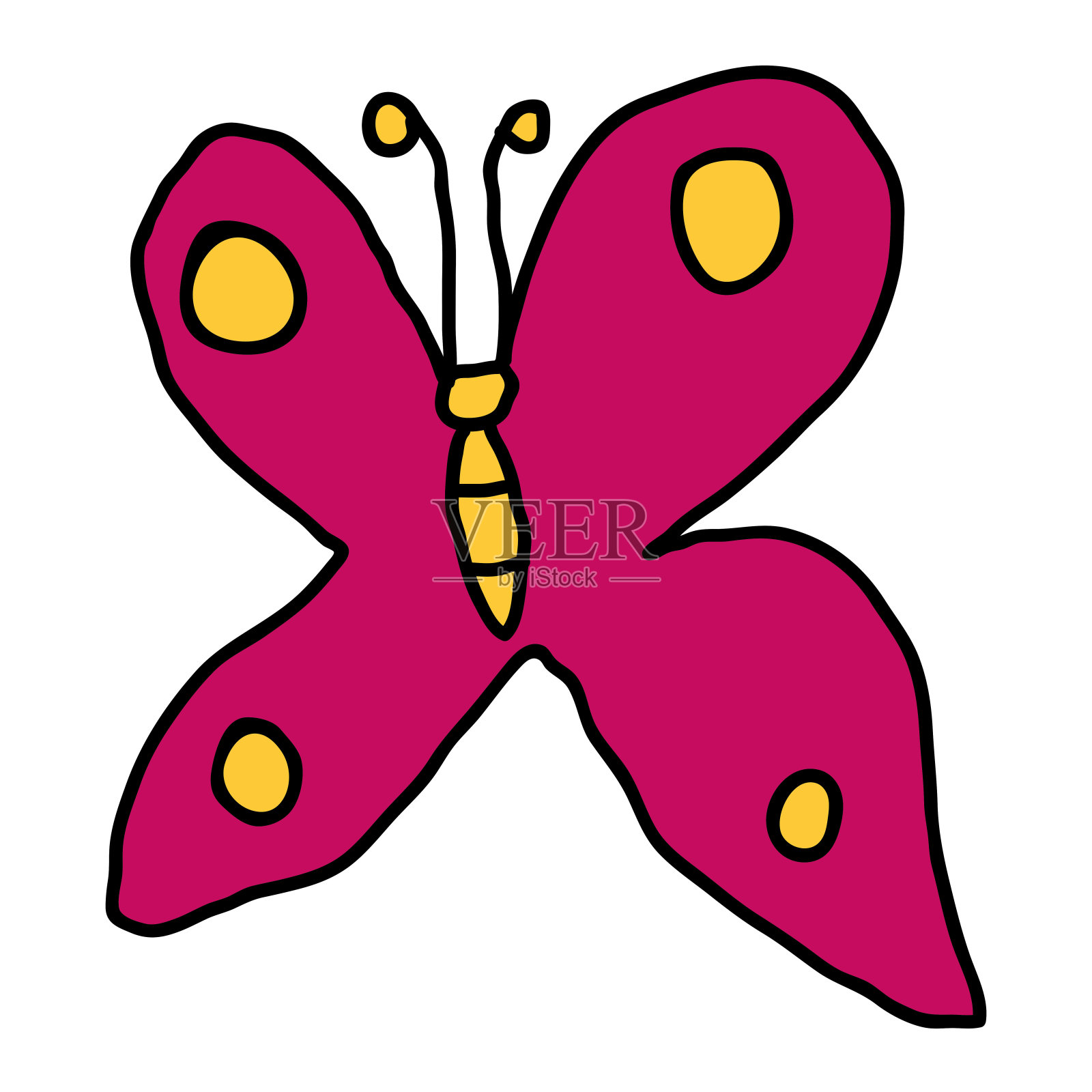 卡通涂鸦线性蝴蝶孤立的白色背景。矢量插图。插画图片素材