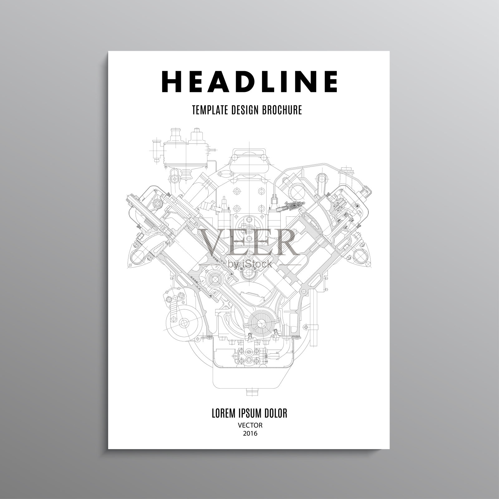 商业小册子，模板或布局设计传单A4大小与引擎的背景设计模板素材