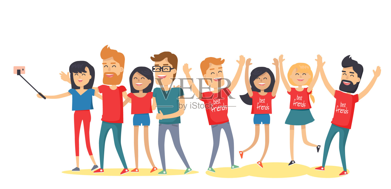 快乐最好的朋友一起玩的平坦向量插画图片素材