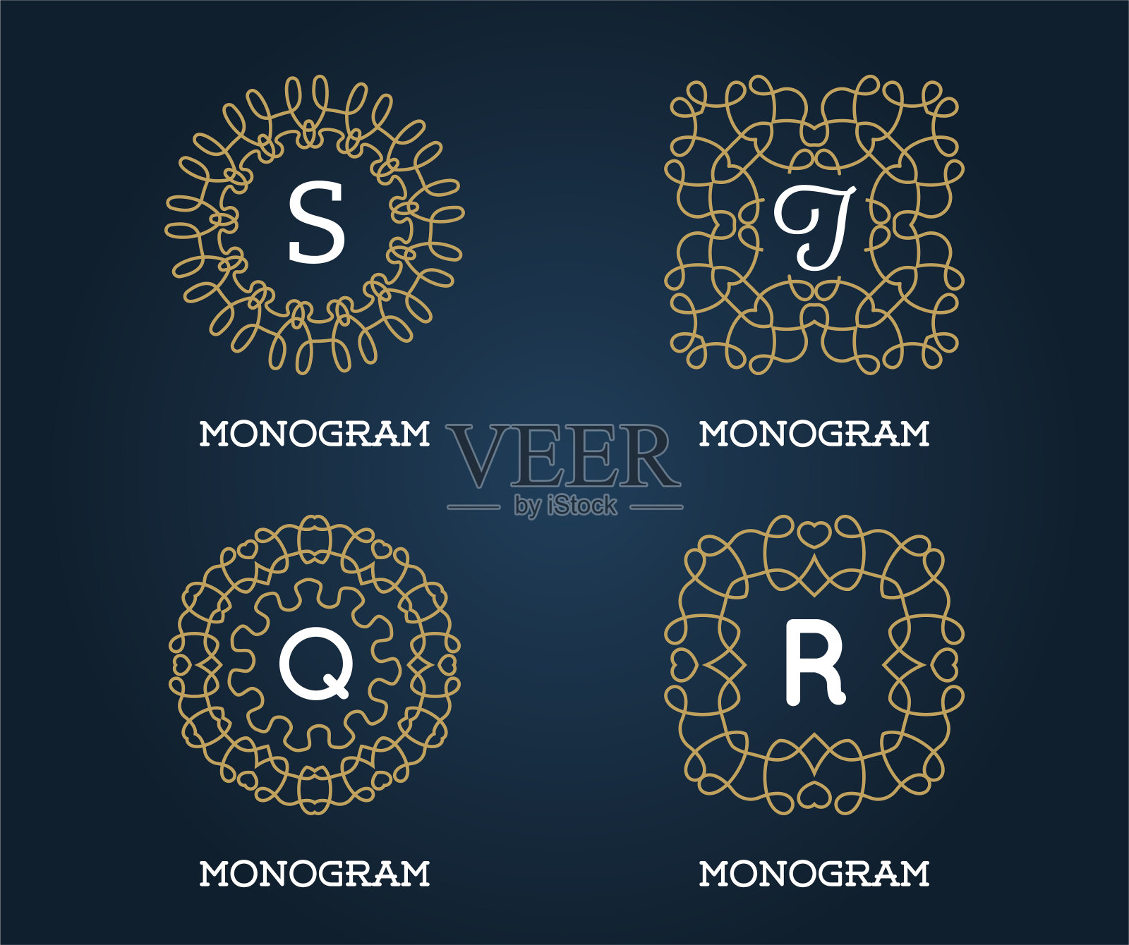 一套字母图案设计模板。字母矢量插图溢价优雅的质量。集合包装。插画图片素材