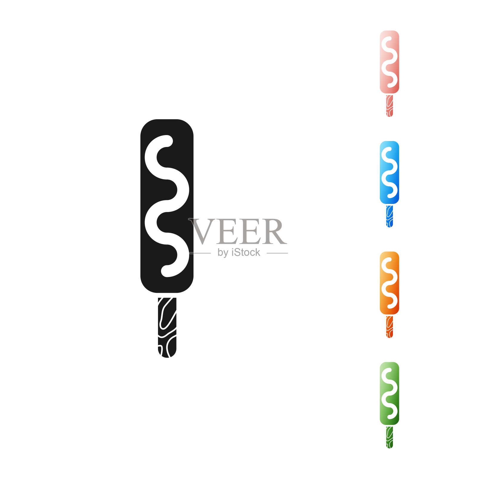 黑色冰淇淋图标孤立在白色背景。甜蜜的象征。设置图标丰富多彩。矢量图插画图片素材