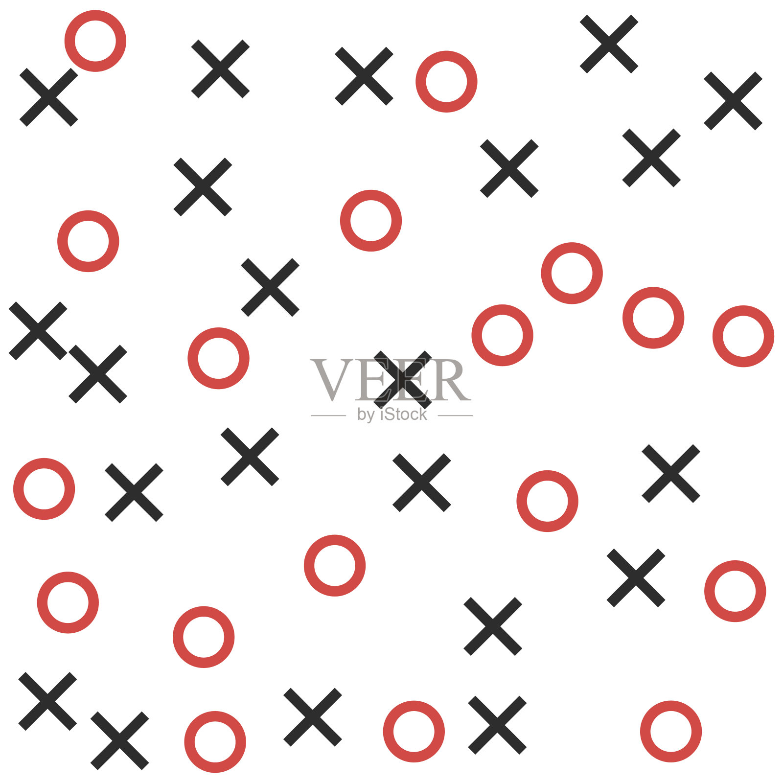 无缝矢量xo模式。混乱的黑色和红十字和零元素的白色背景。插画图片素材