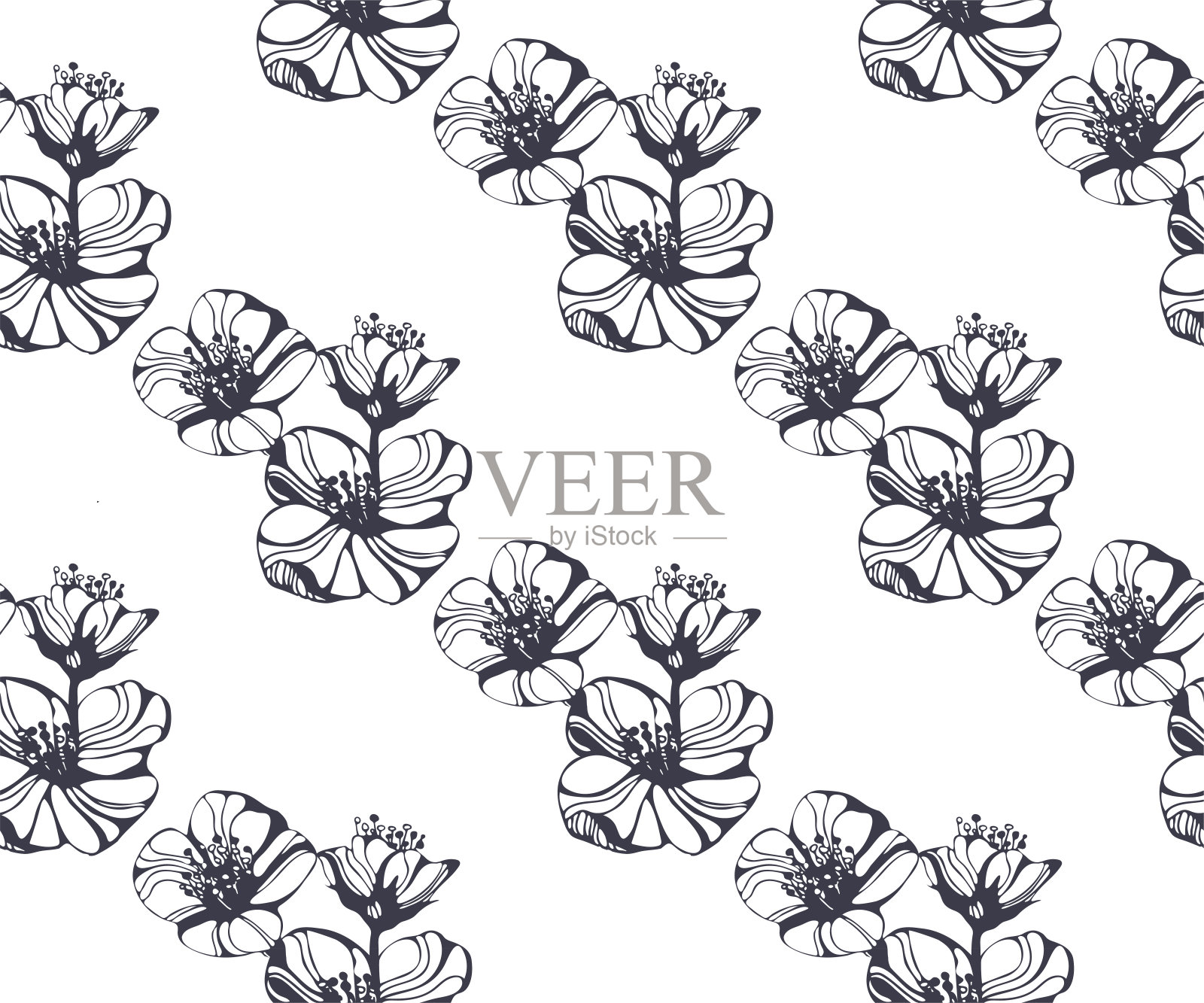 很棒的茉莉花。手绘墨水插图。墙纸或织物设计。插画图片素材