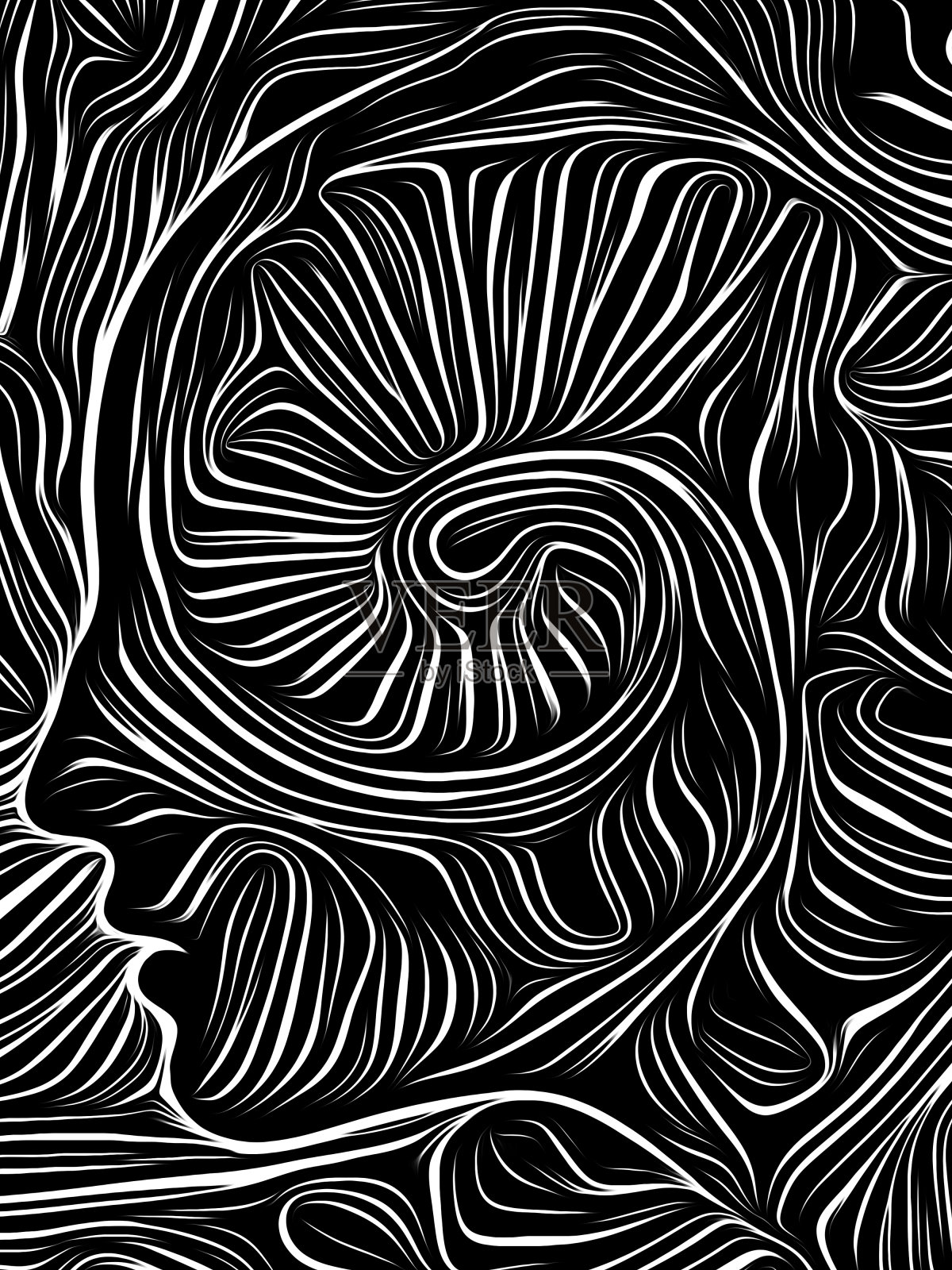 思维漩涡木刻插画图片素材