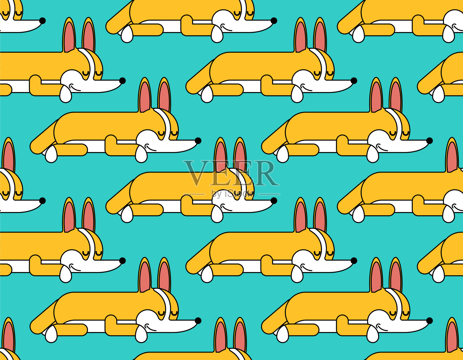 柯基的睡眠模式无缝衔接。睡着的小狗卡通背景。可爱宠物矢量纹理设计元素图片