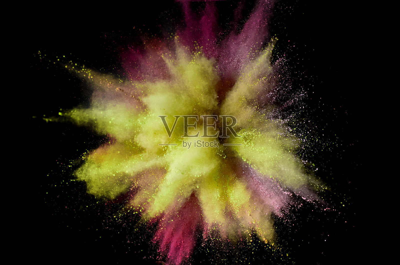 彩色粉末爆炸。抽象特写灰尘的背景。色彩斑斓的爆炸。油漆胡里节照片摄影图片