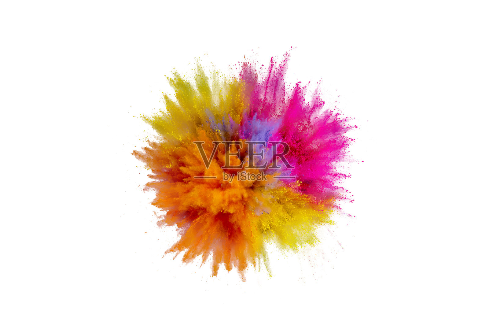 彩色粉末爆炸。抽象特写灰尘的背景。色彩斑斓的爆炸。油漆胡里节照片摄影图片