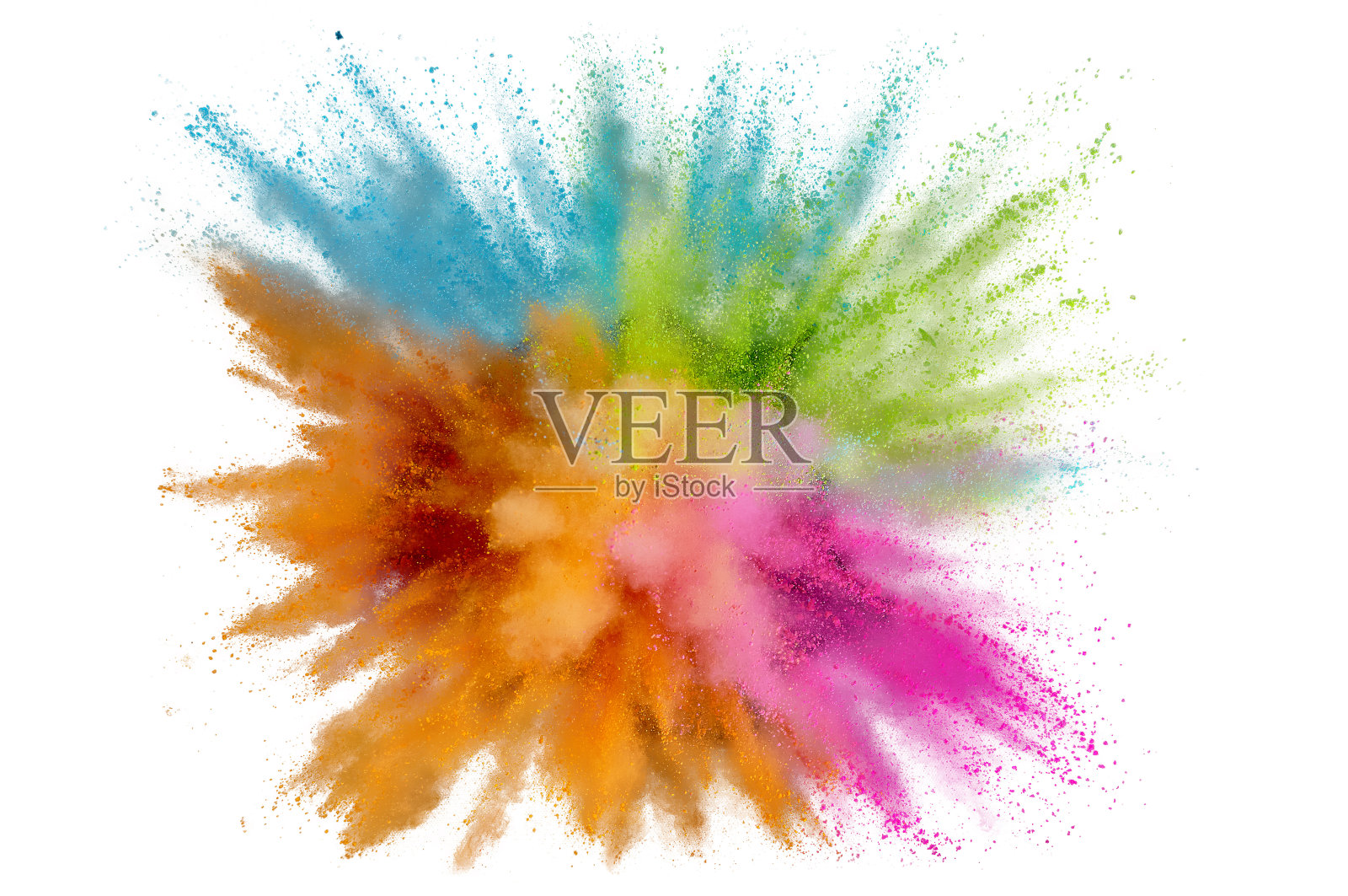 彩色粉末爆炸。抽象特写灰尘的背景。色彩斑斓的爆炸。油漆胡里节照片摄影图片