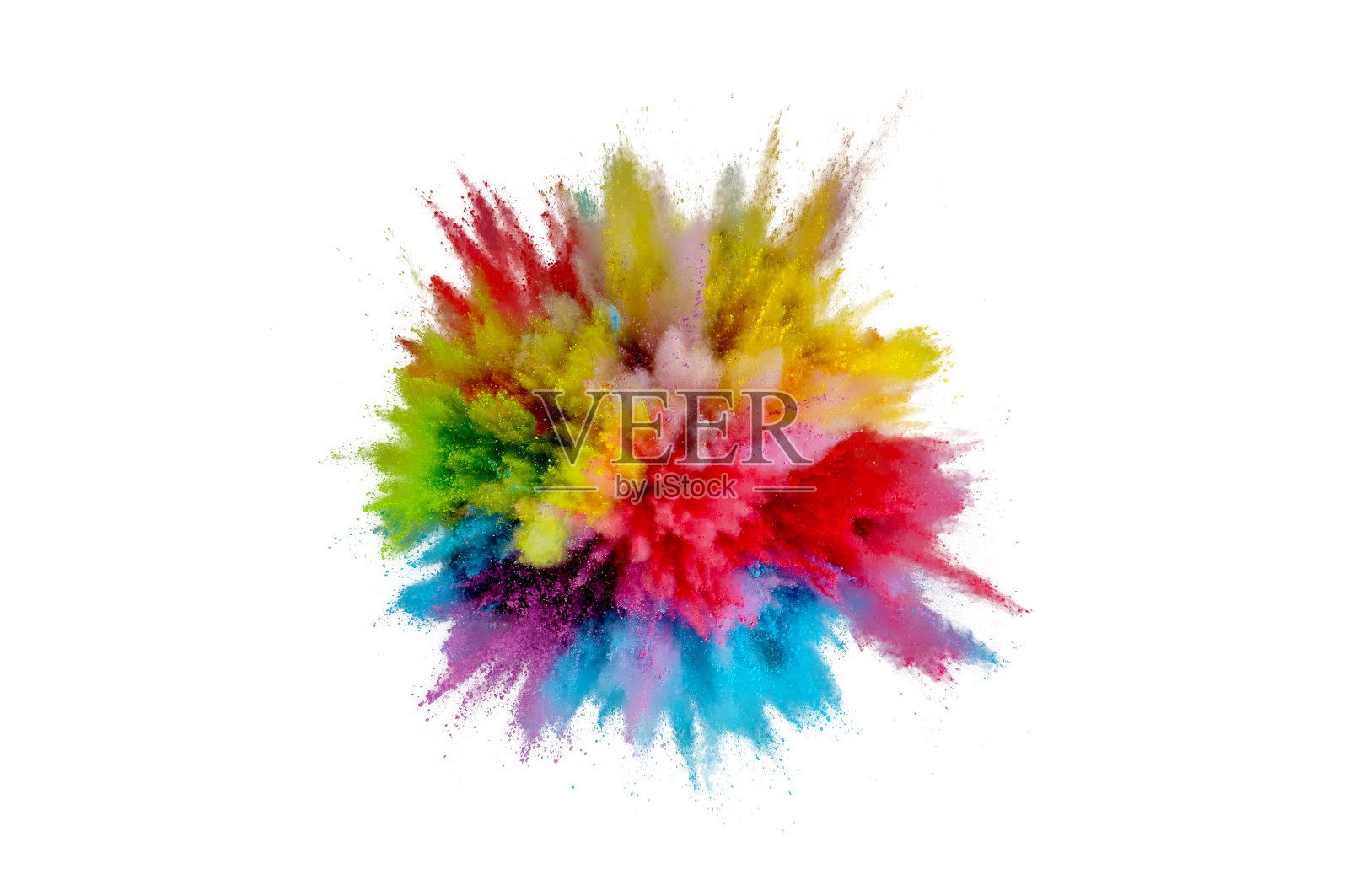 白色背景上的彩色粉末爆炸。抽象特写灰尘的背景。色彩斑斓的爆炸。油漆胡里节照片摄影图片