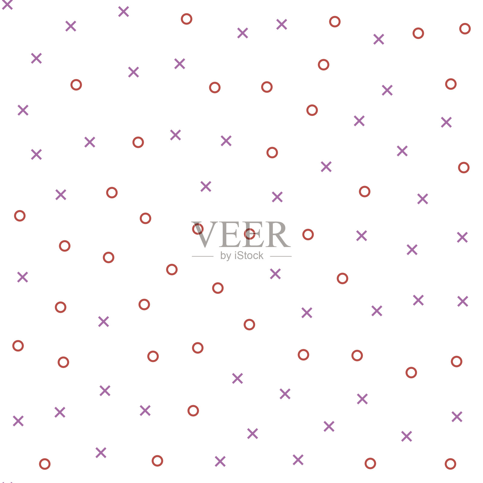 无缝矢量潮人xo模式。混乱的黑色和红色十字和零元素的白色背景。孟菲斯XOXO壁纸插画图片素材