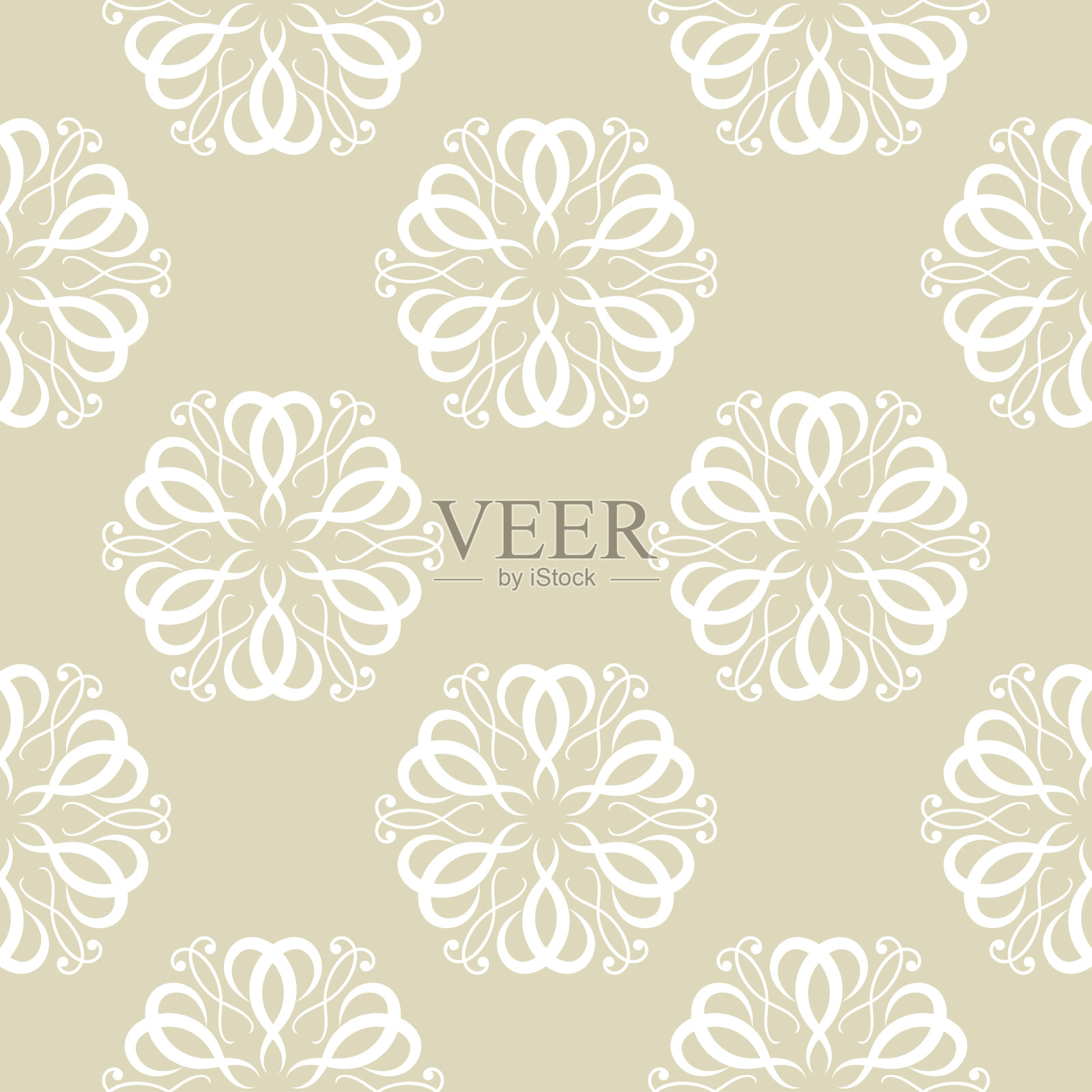 花卉无缝背景。橄榄绿上的白色图案插画图片素材