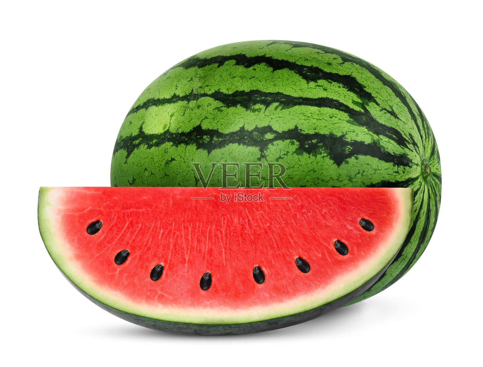 整个和切片西瓜果实孤立在白色背景上照片摄影图片