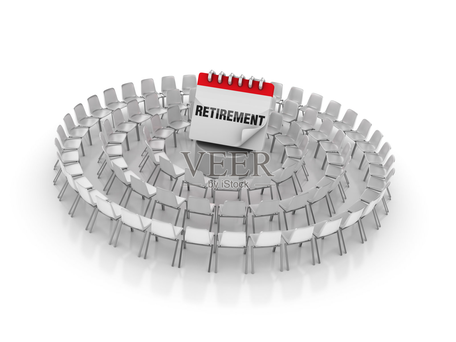 圆形椅子与退休日历- 3D渲染照片摄影图片