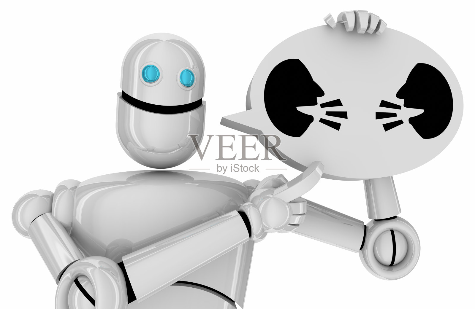 两个人面对谈话讨论交流聊天机器人机器人语音气泡3d插图照片摄影图片