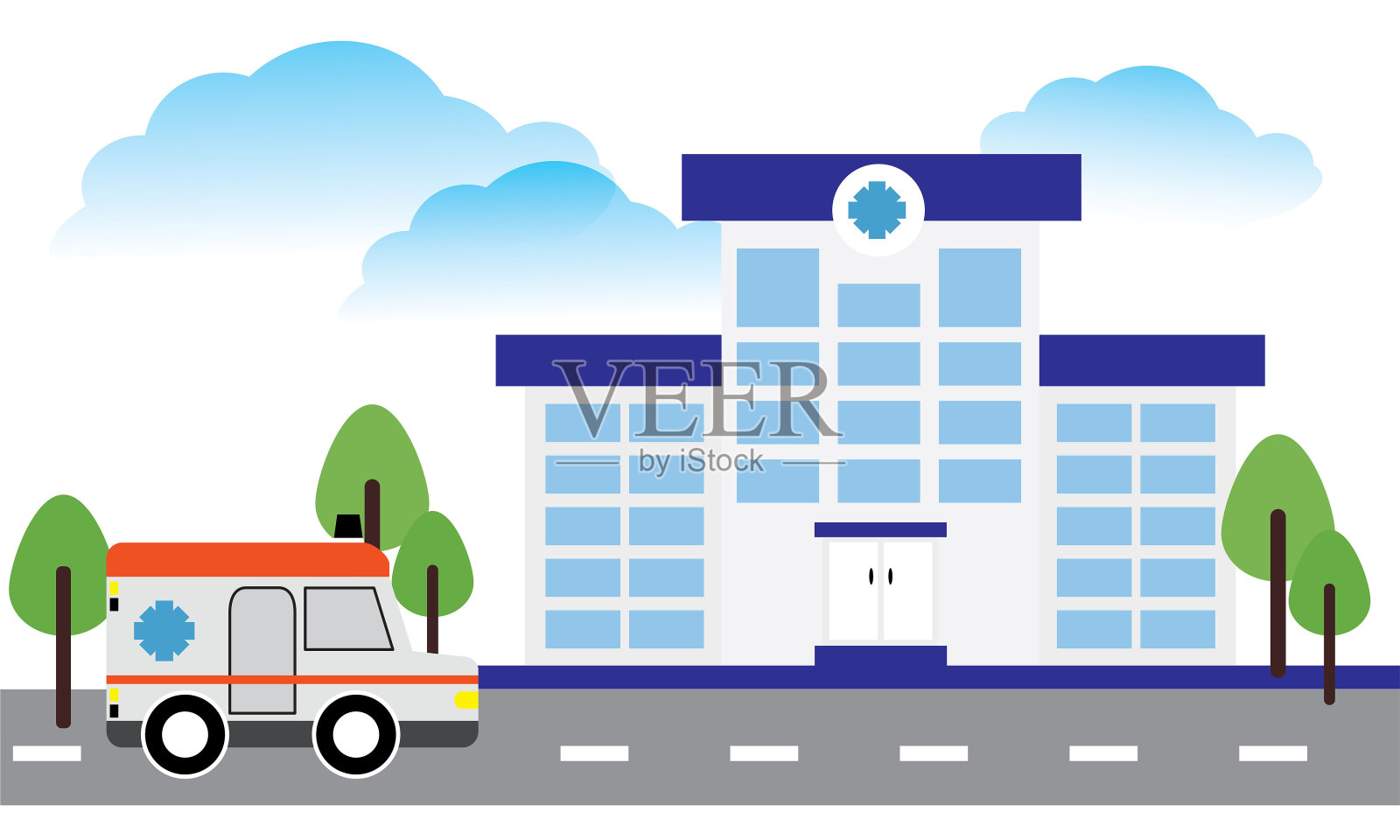 医疗概念与医院建筑和救护车在平滑的风格插画图片素材