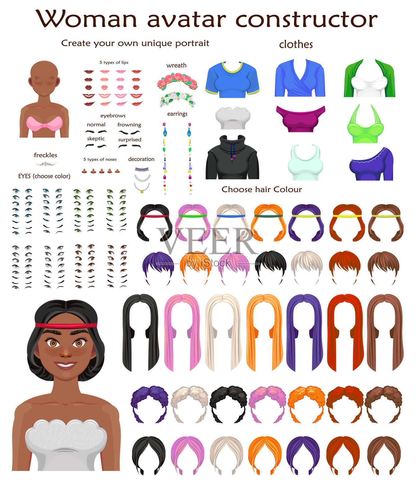 矢量非洲妇女头像构造函数字符创建集插画图片素材