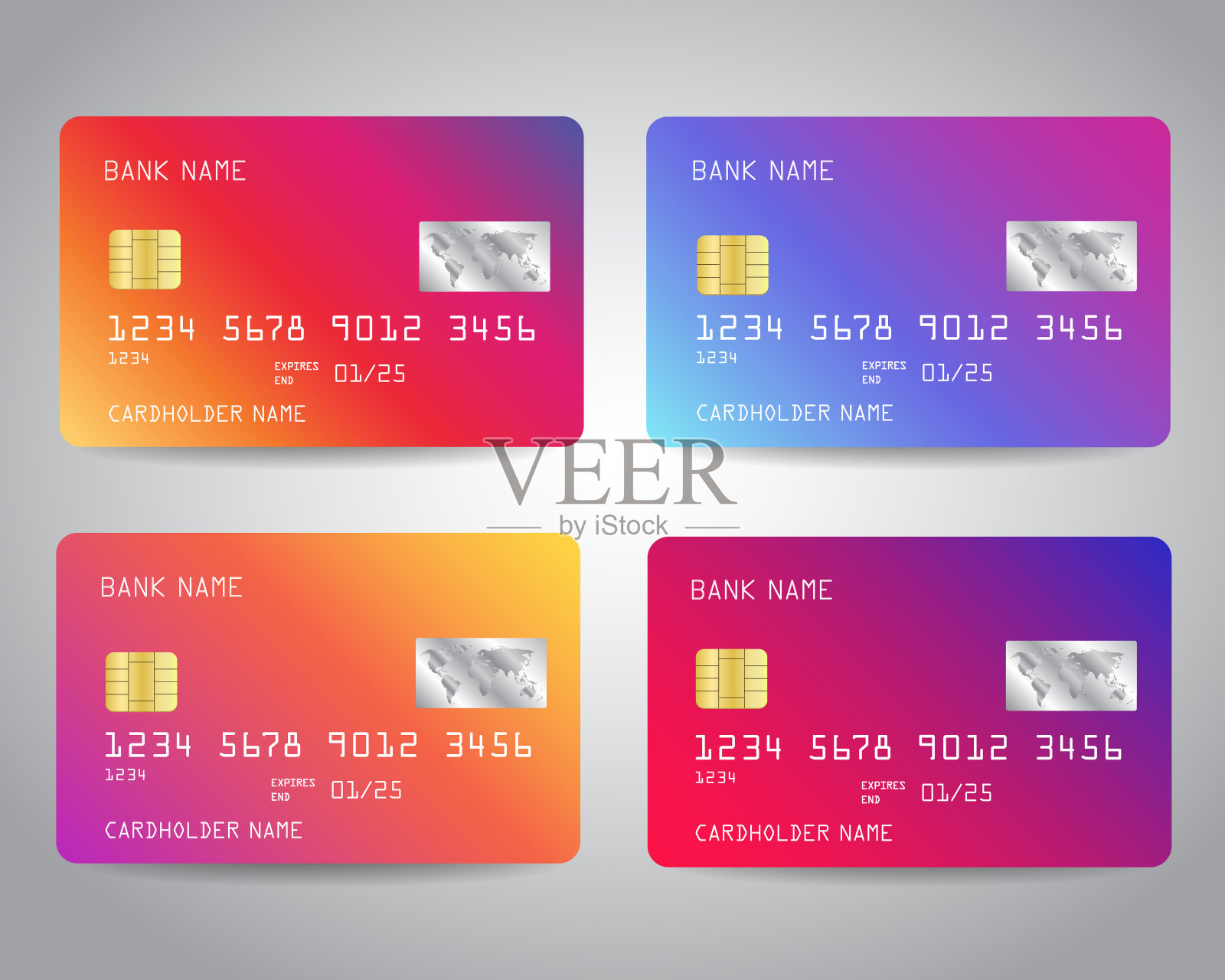 信用卡向量集彩色抽象时尚设计插画图片素材