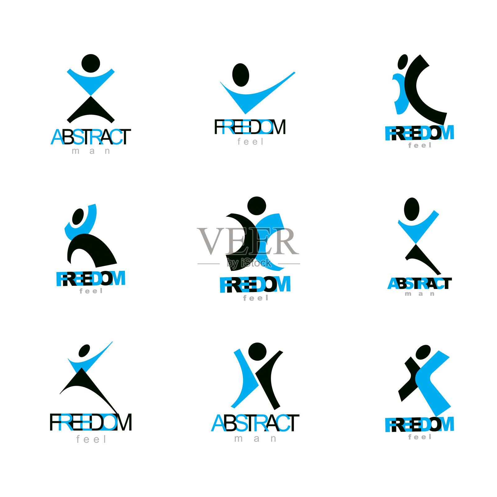 矢量插图的快乐抽象人类举起手来。自由是抽象的象征。插画图片素材