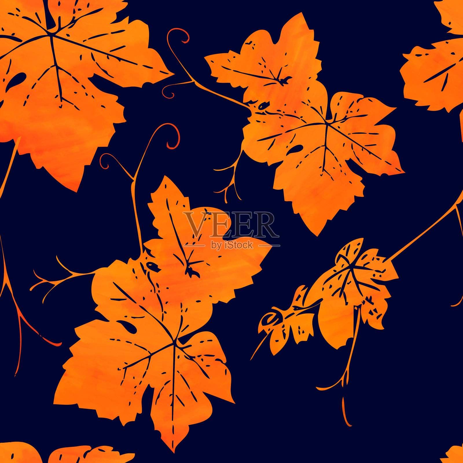 葡萄叶无缝花纹。插画图片素材