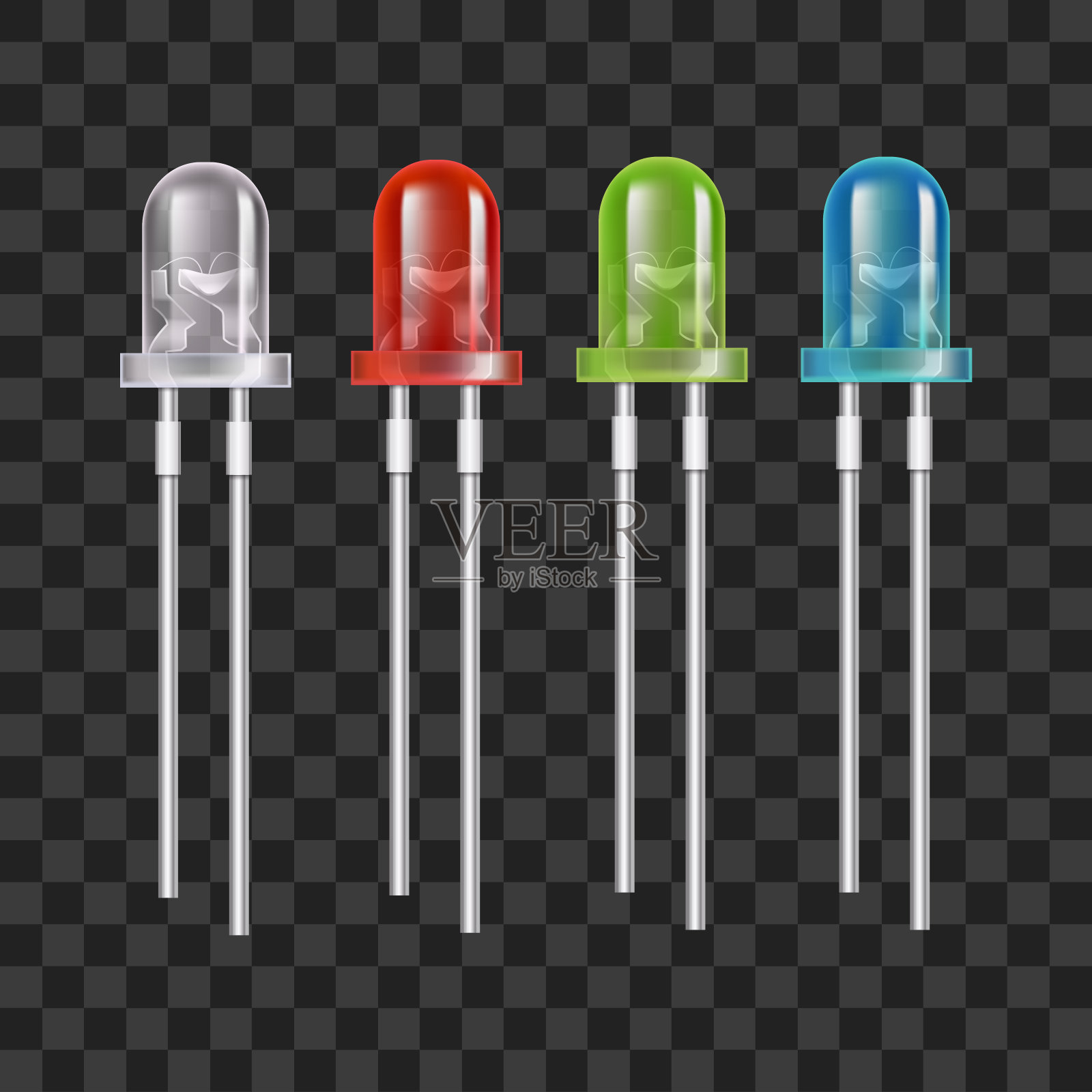 逼真详细的3d LED灯泡组。向量插画图片素材