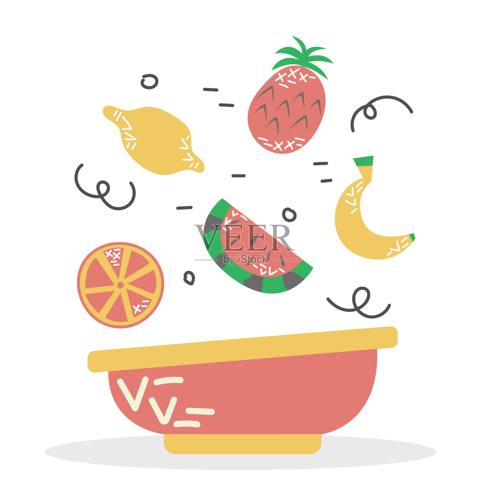 一盘水果冰沙碗。适当的饮食。维生素的食物。插画图片素材