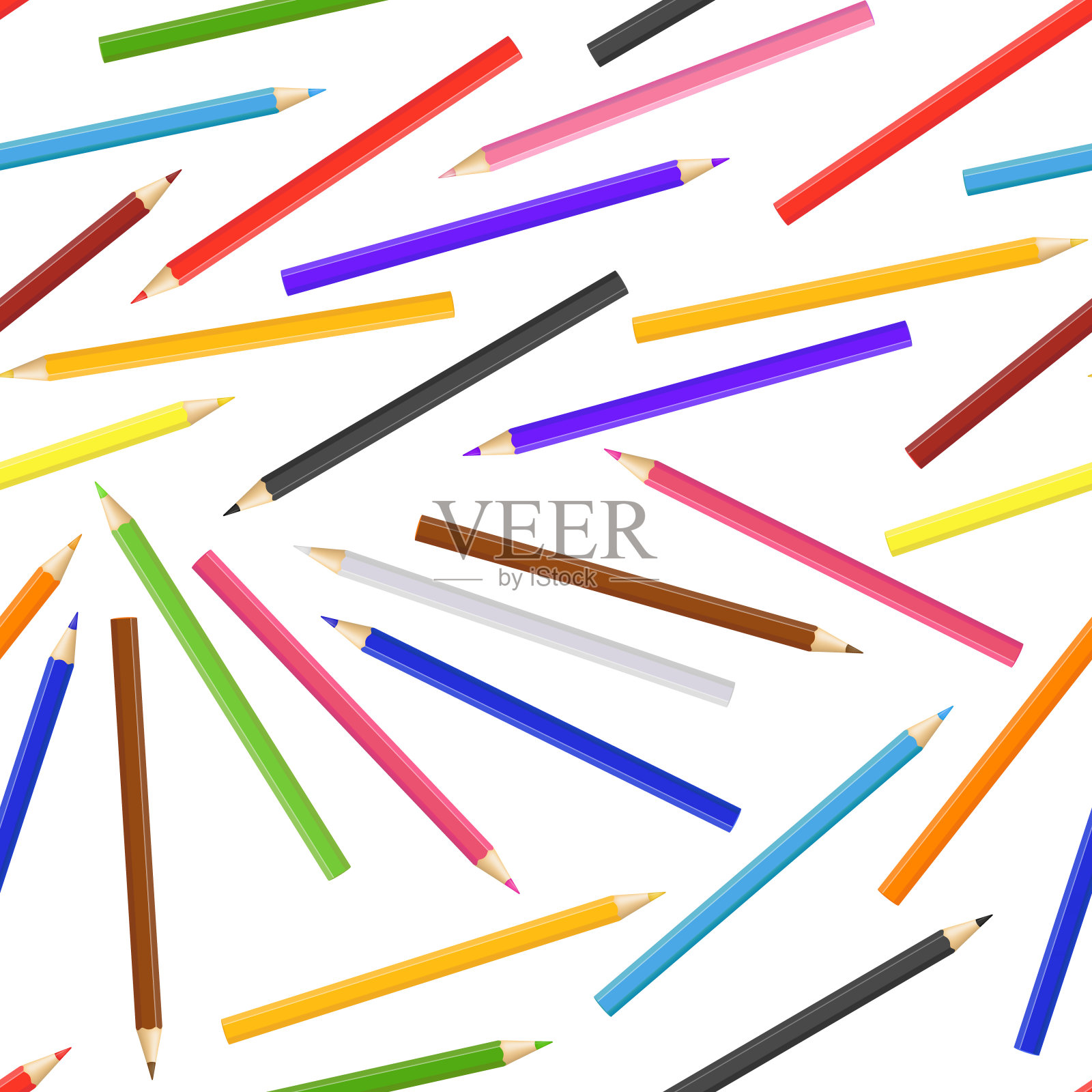 逼真详细的3d彩色铅笔无缝图案背景。向量插画图片素材