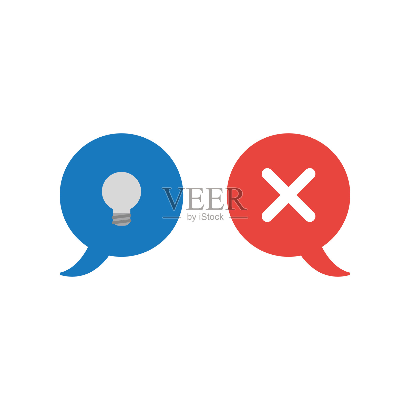 矢量图标概念的两个语音气泡与灰色灯泡和x标记图标素材