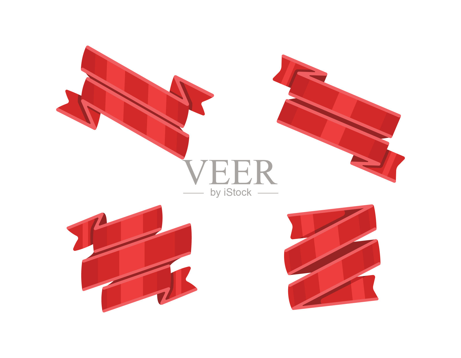 红色丝带，孤立在白色背景上。装饰彩带横幅集合。设计元素图片