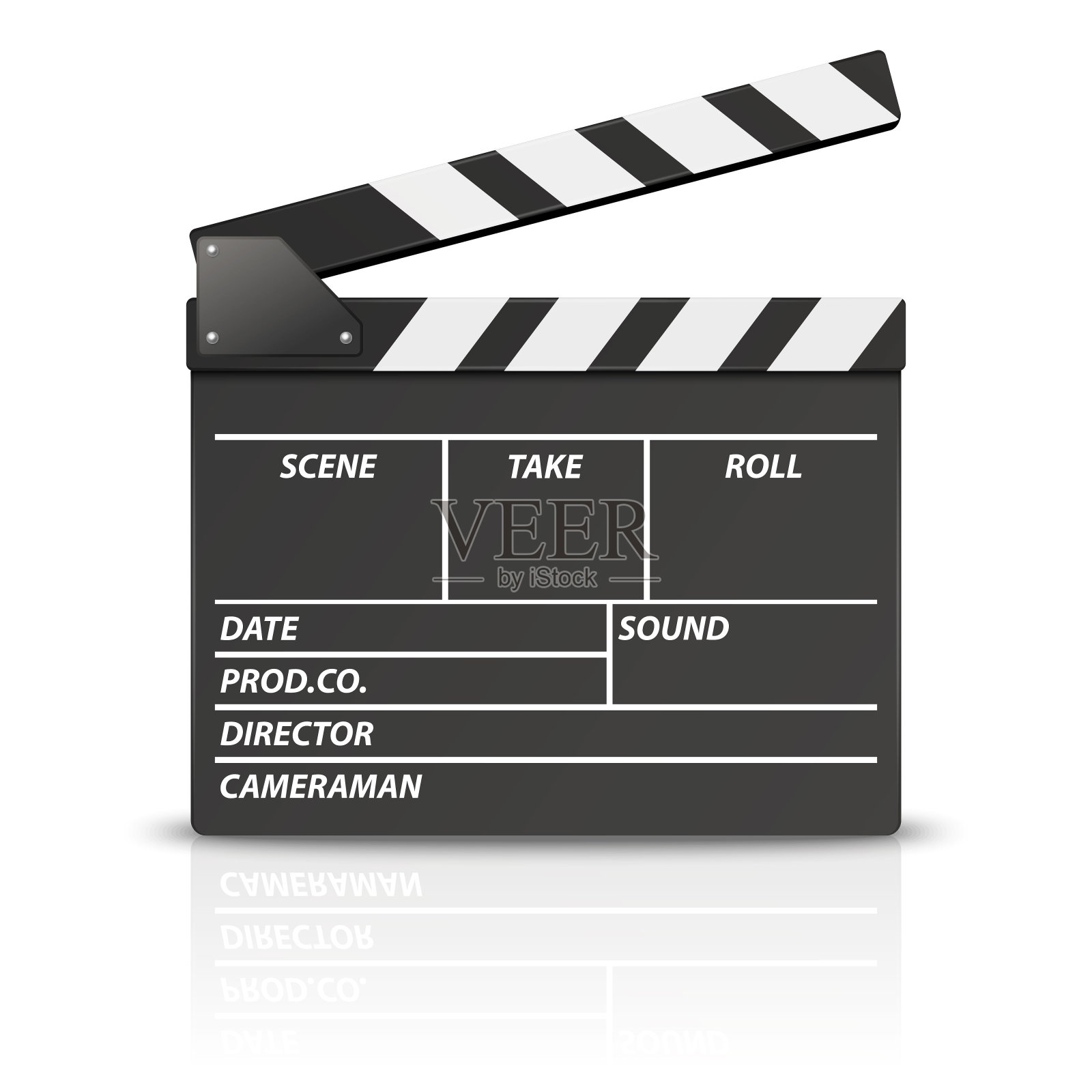 矢量3d现实空白打开电影电影拍板图标特写隔离在白色背景。拍板，闹剧，电影制作装置的设计模板。前视图插画图片素材