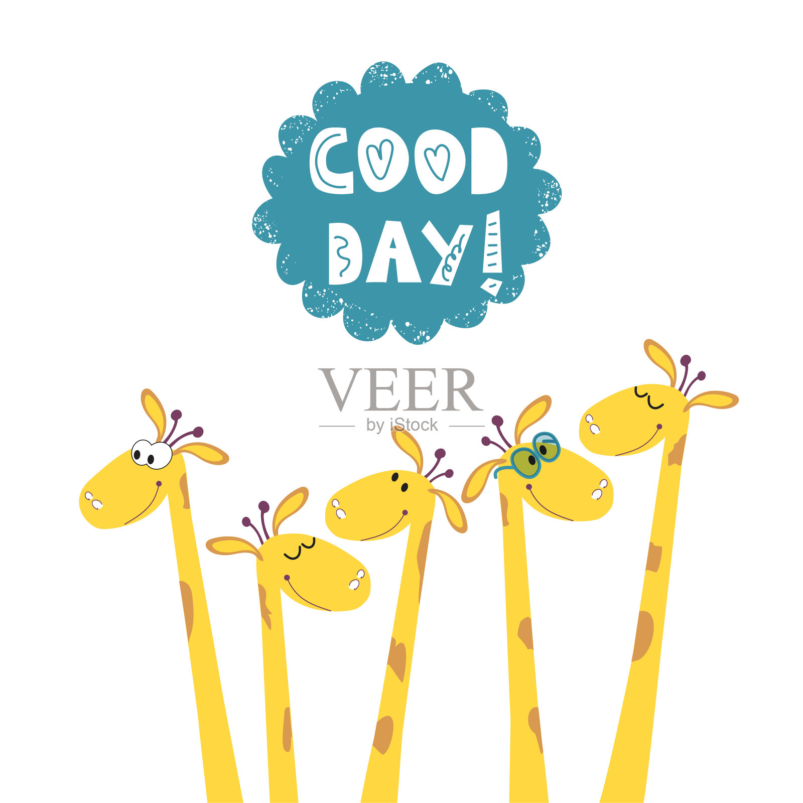 明信片长颈鹿祝你美好的一天插画图片素材