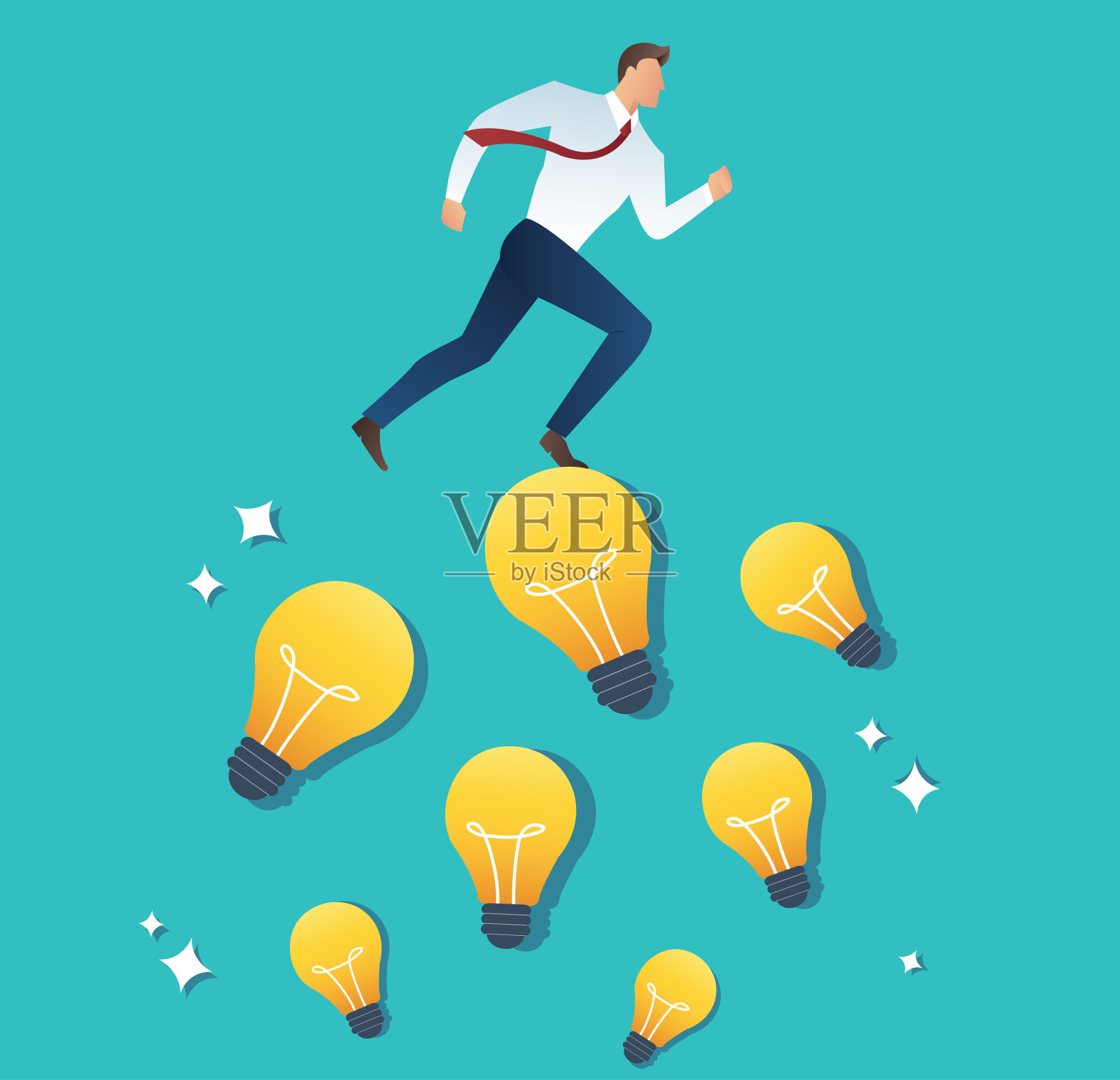 经营商人对灯泡的想法概念的说明插画图片素材