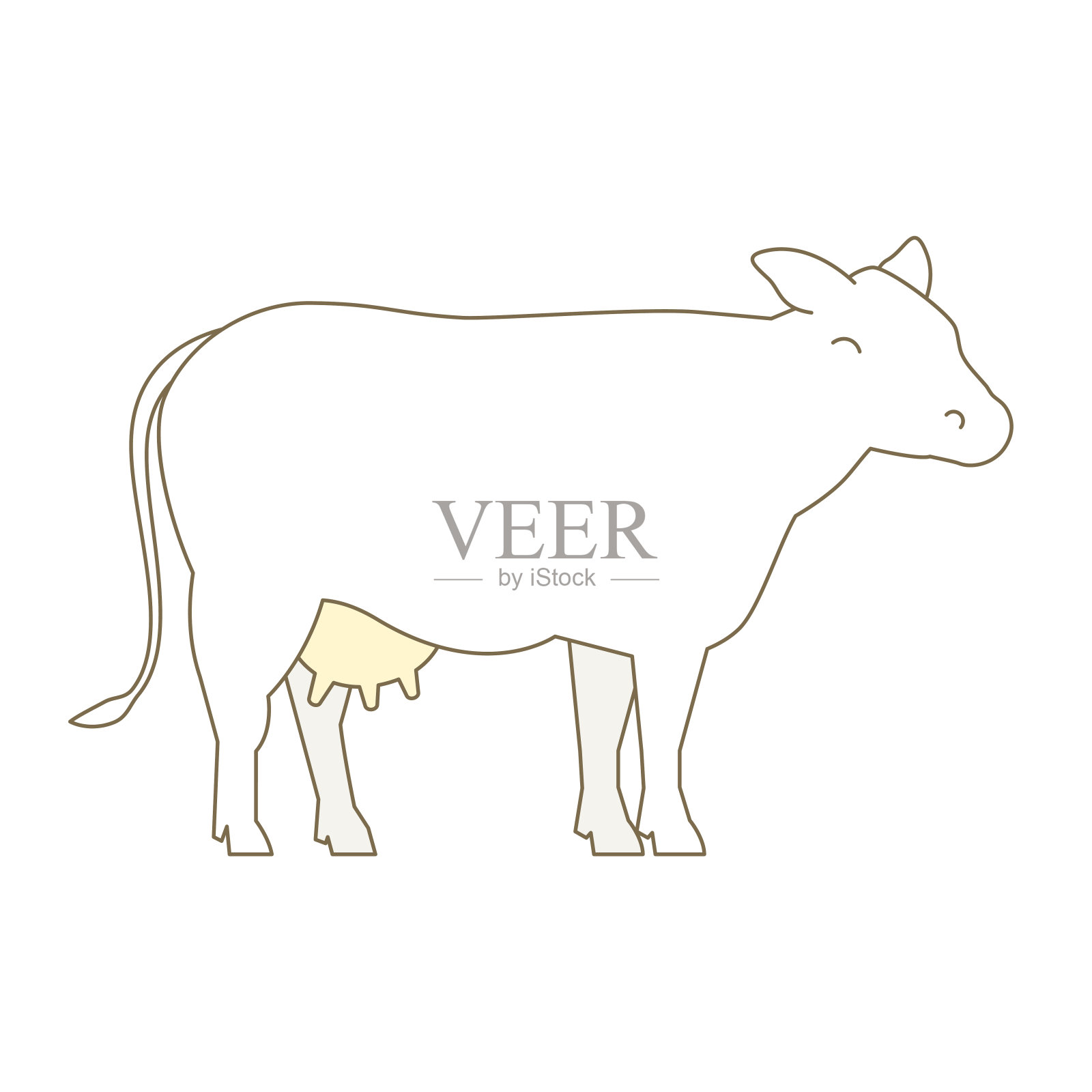 牛的动物。农业生产牛奶。饲养奶牛。牛饲养。轮廓线等高线矢量插图。设计元素图片