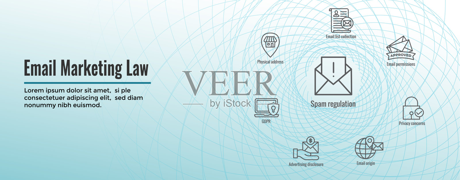电子邮件营销规则和条例图标集和网页标题横幅插画图片素材