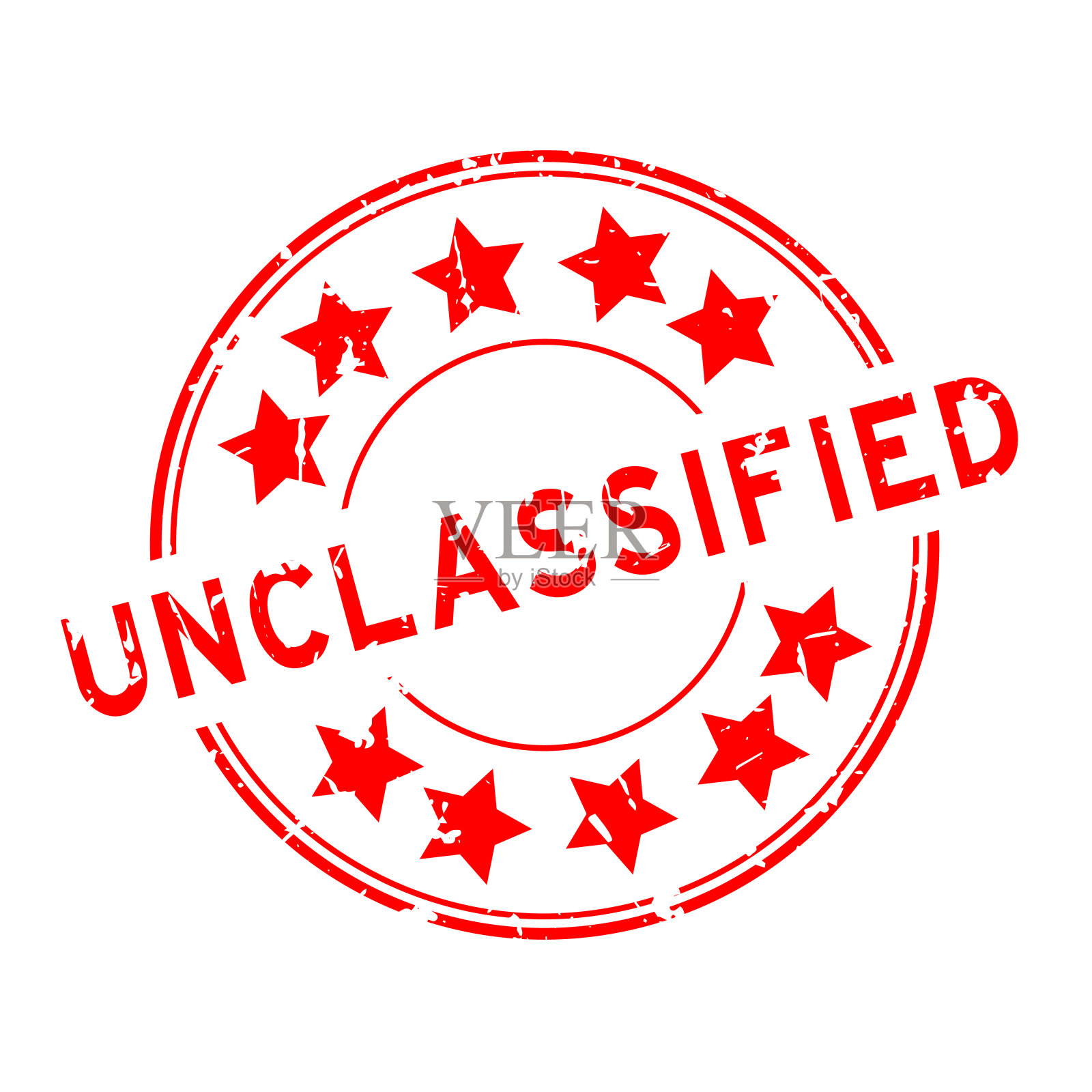 垃圾红色非机密字星形图标圆形橡胶印章印章在白色背景插画图片素材