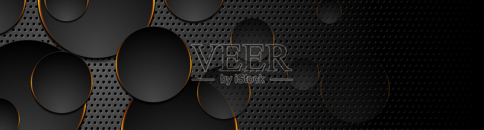 黑色技术圈与橙色发光霓虹灯穿孔背景插画图片素材