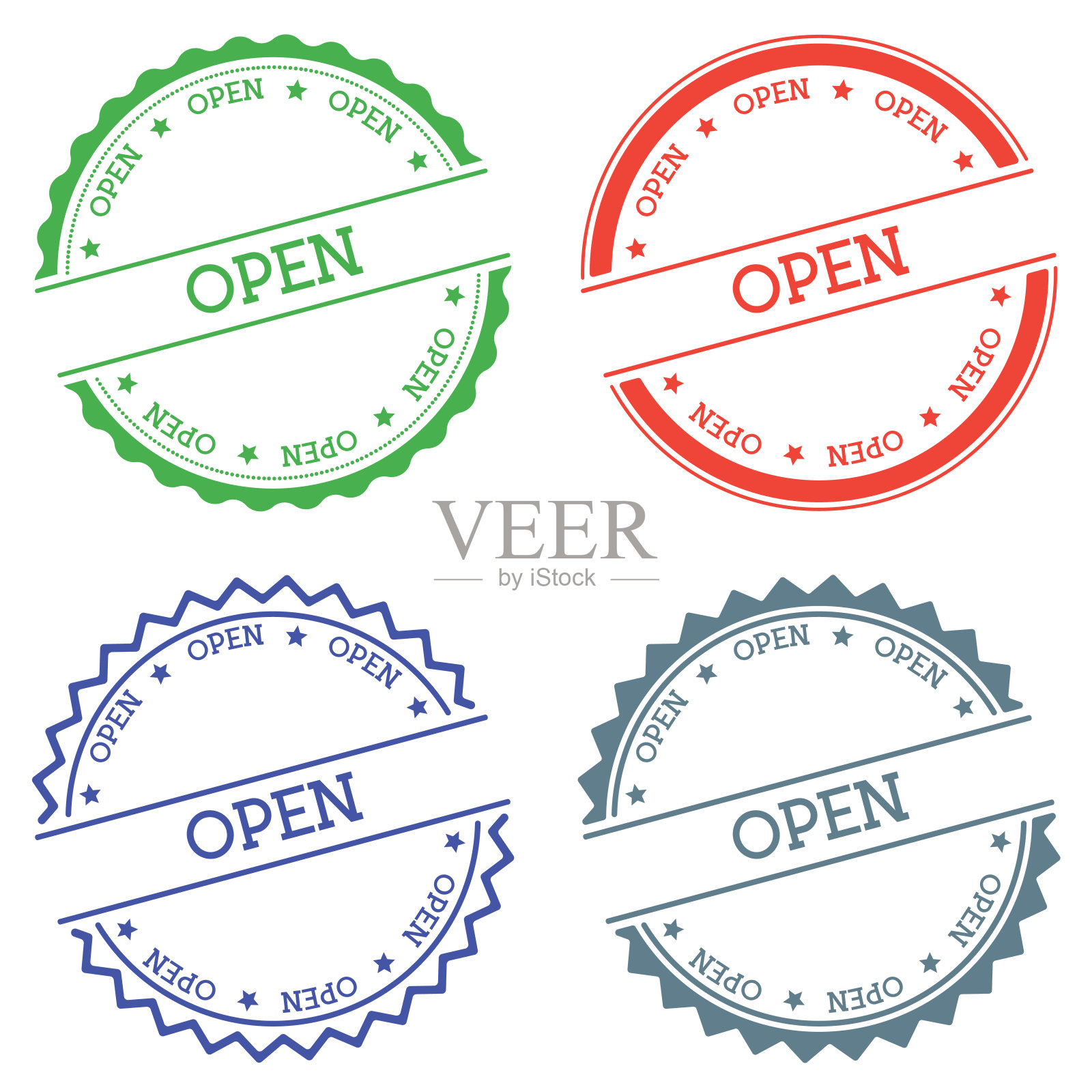 打开徽章孤立的白色背景。插画图片素材