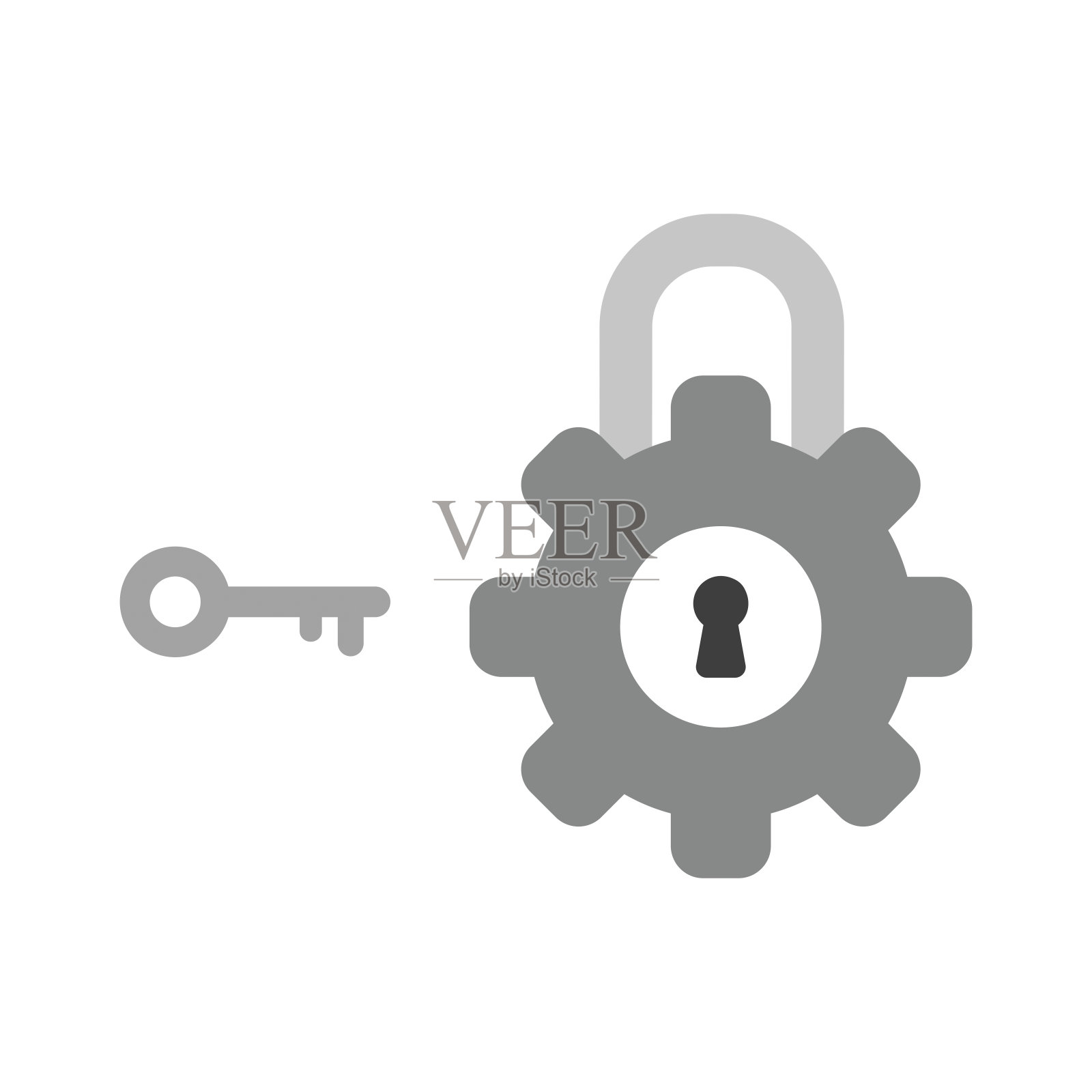 矢量图标概念钥匙与封闭齿轮挂锁插画图片素材