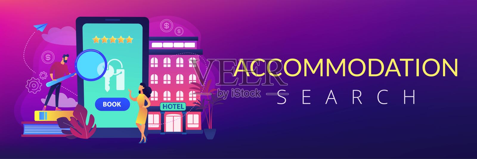 预订酒店概念横幅标题插画图片素材
