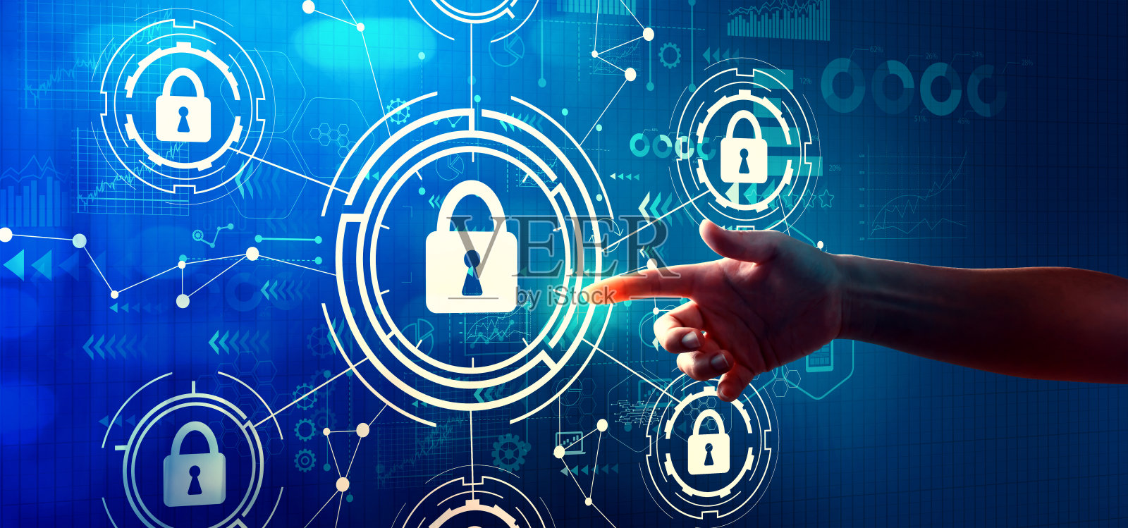 网络安全主题用手按一下按钮照片摄影图片