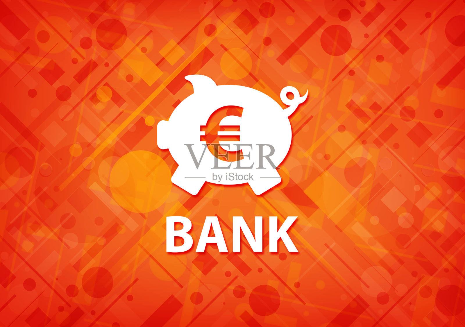 银行(小猪盒子欧元标志)橙色背景插画图片素材