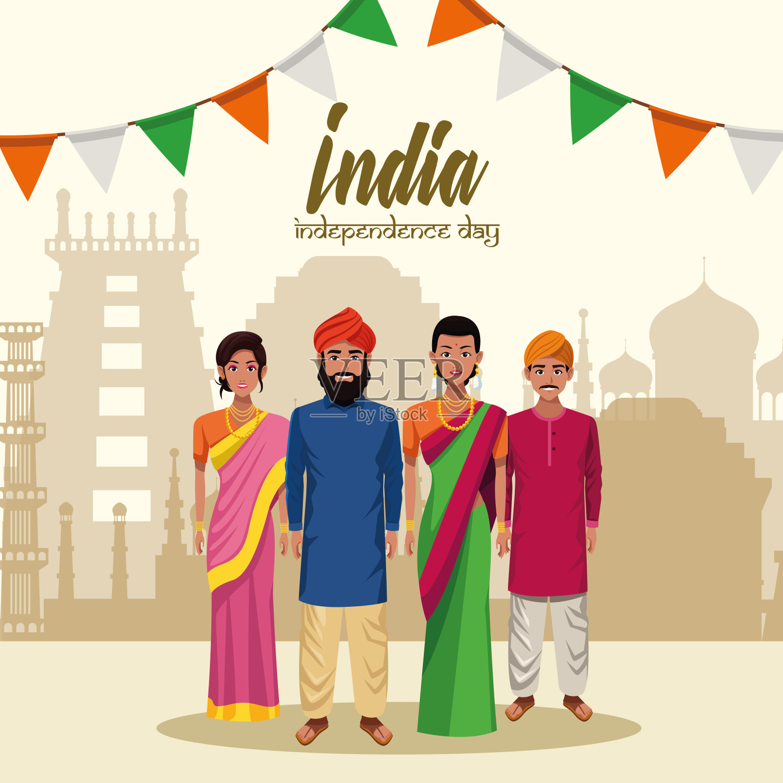 印度独立日卡片插画图片素材
