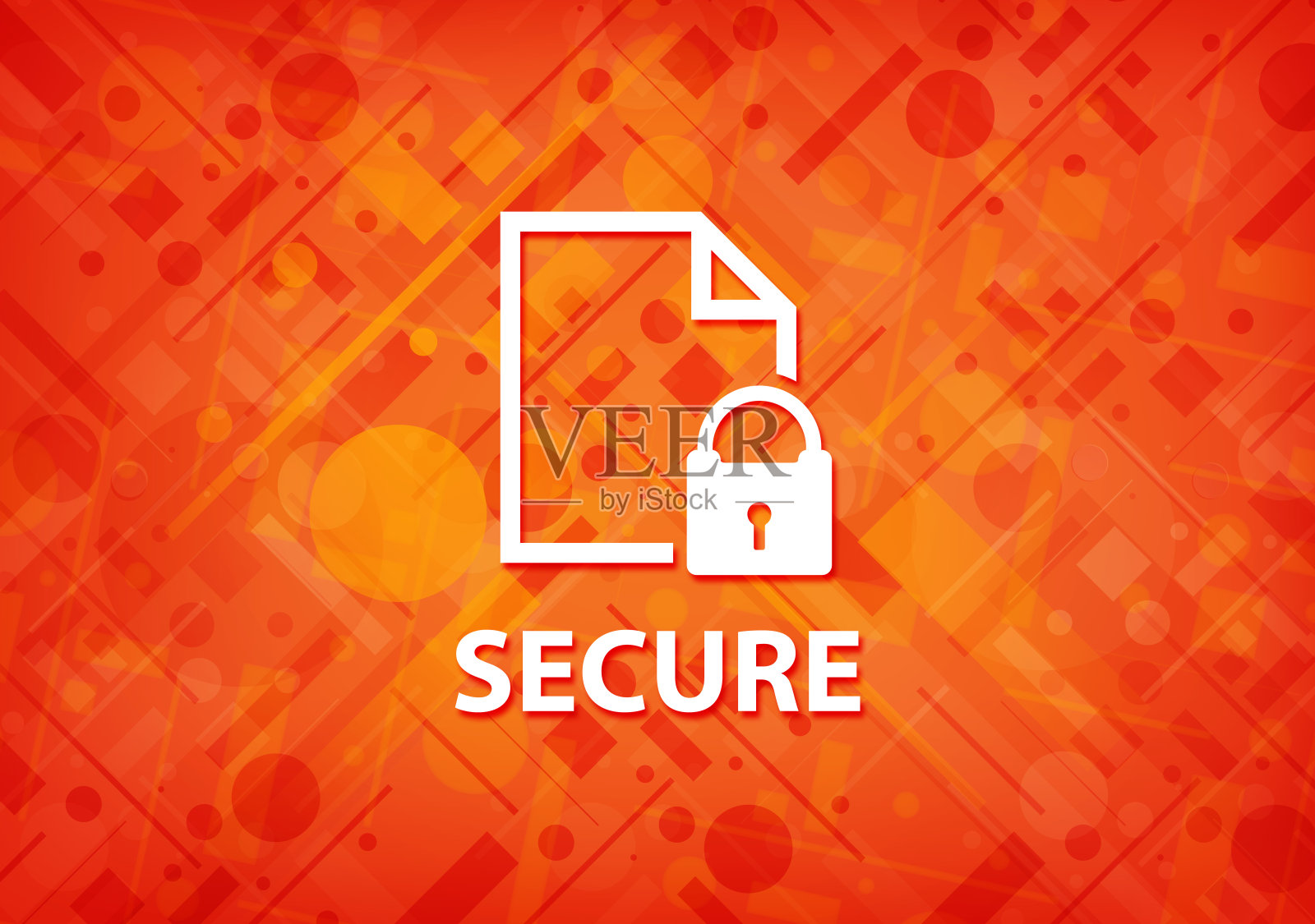 安全(文档页挂锁图标)橙色背景插画图片素材