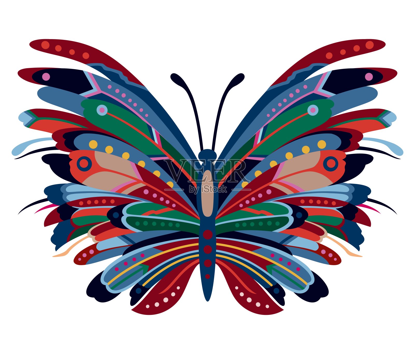 撕裂翅膀的彩色蝴蝶插画图片素材