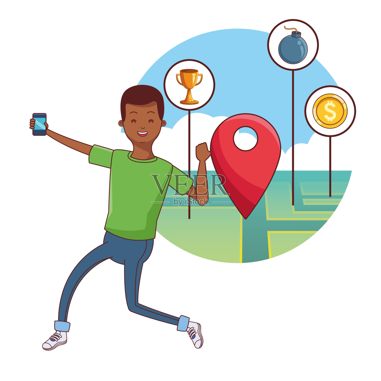 青少年与智能手机游戏插画图片素材