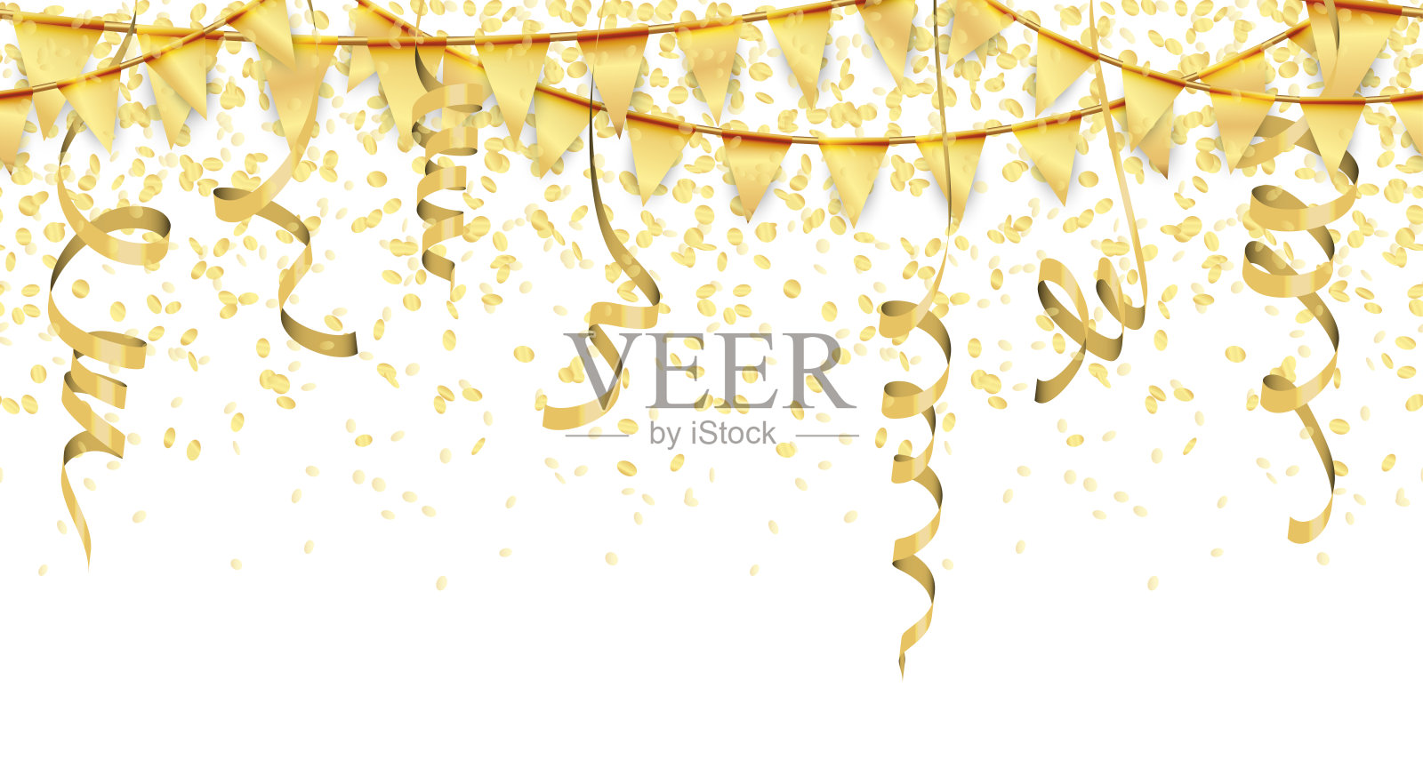 无缝金色五彩纸屑，飘带和花环背景插画图片素材