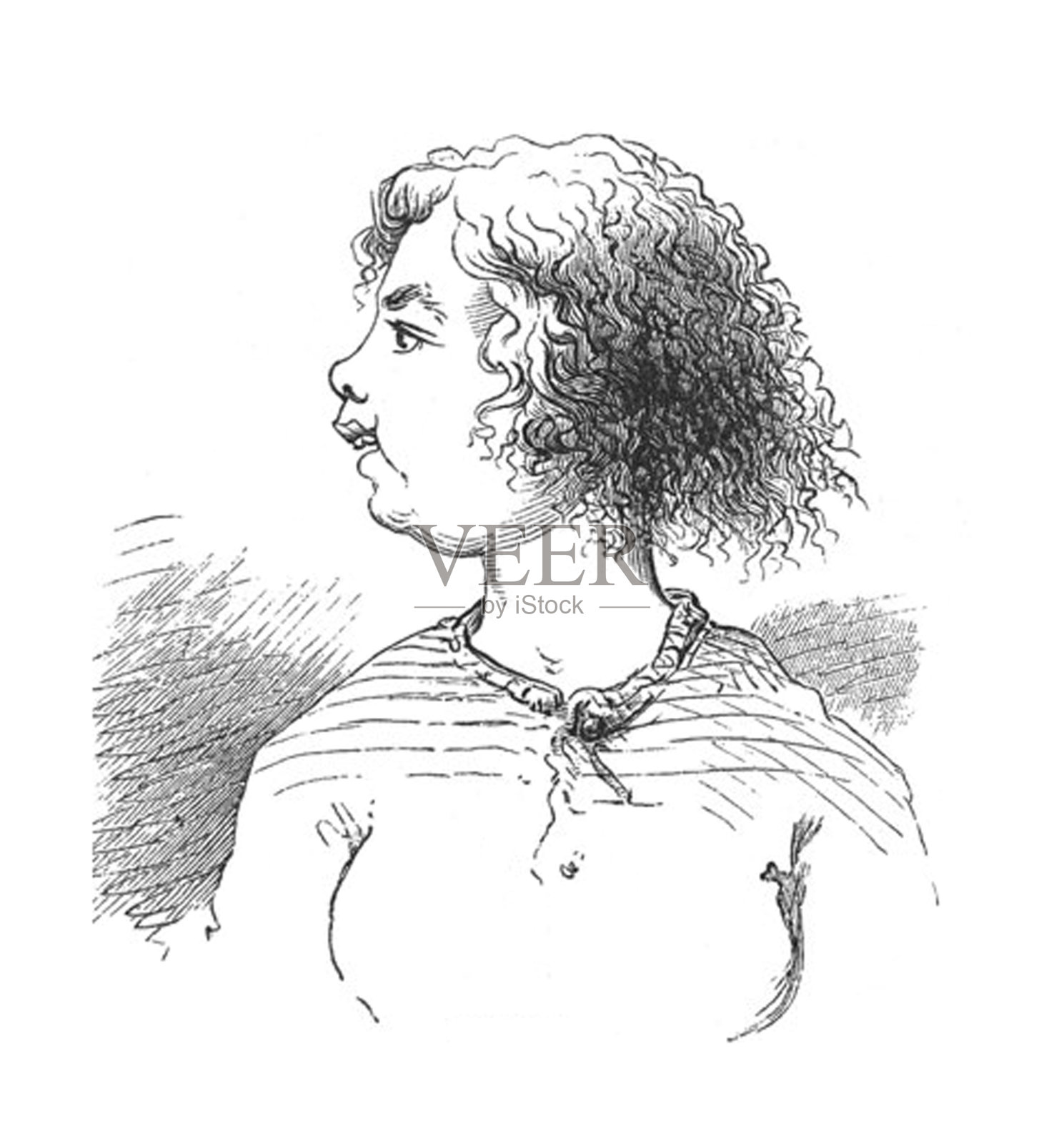 古董插图-肖像的一个女孩与大牙齿看侧插画图片素材