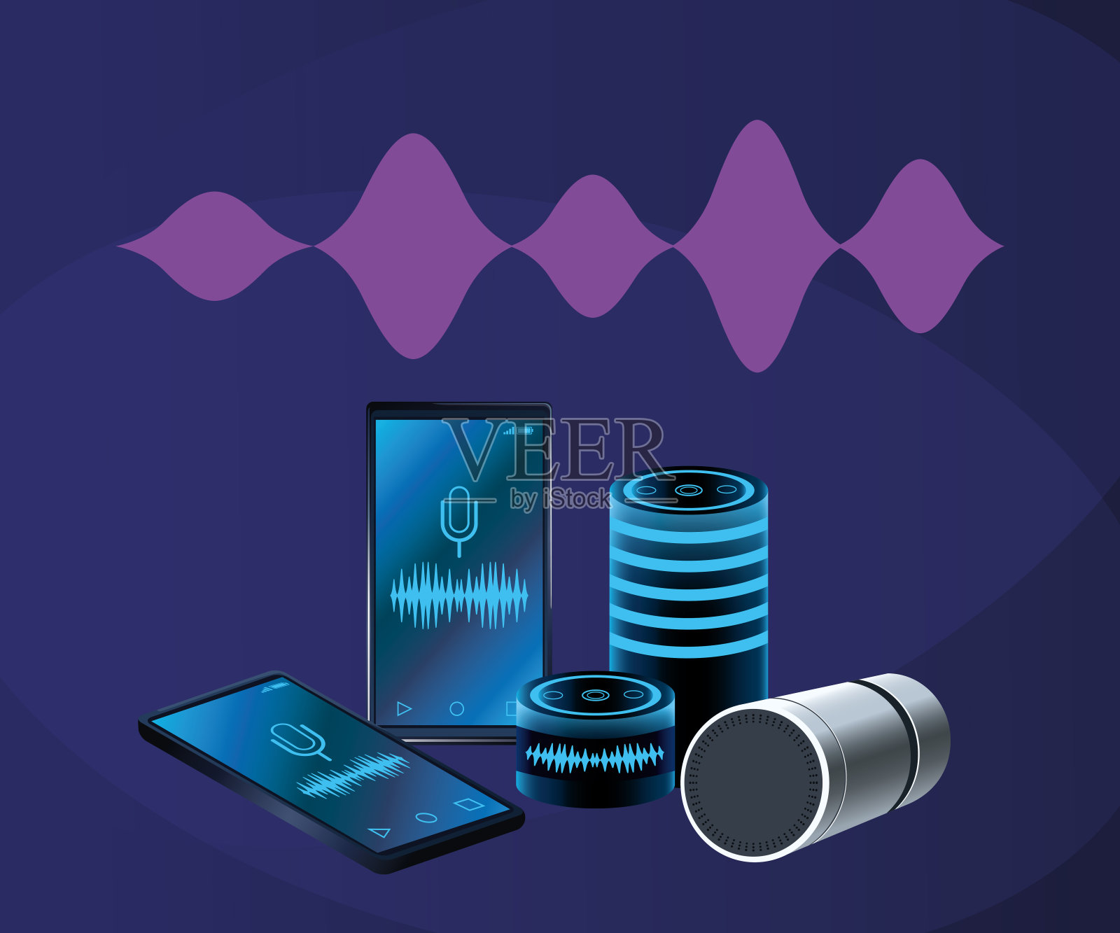 智能手机语音识别扬声器插画图片素材