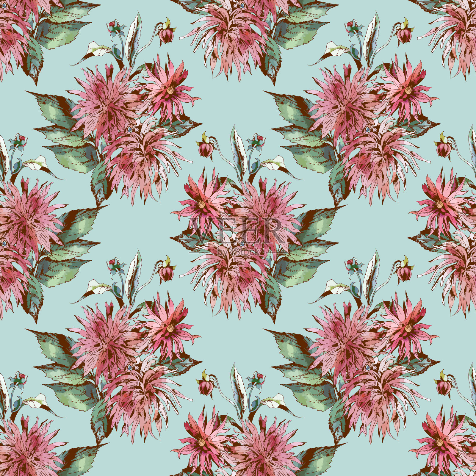 大丽花无缝模式。插画图片素材