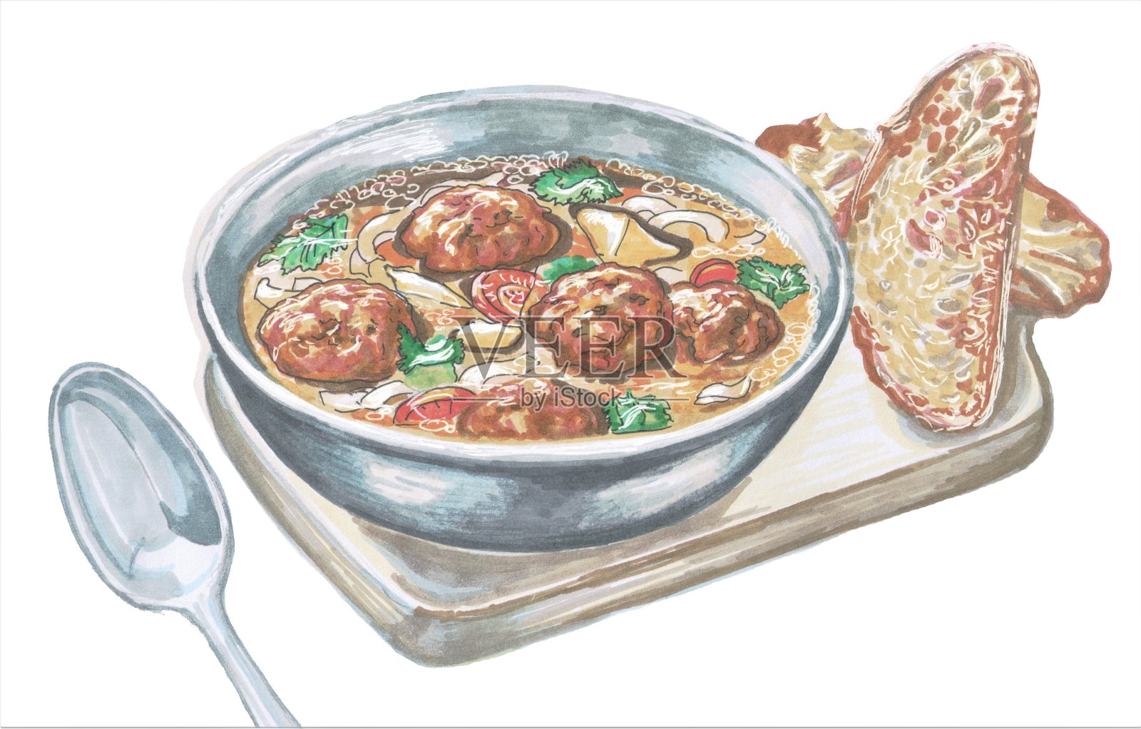 小丸子汤插画图片素材