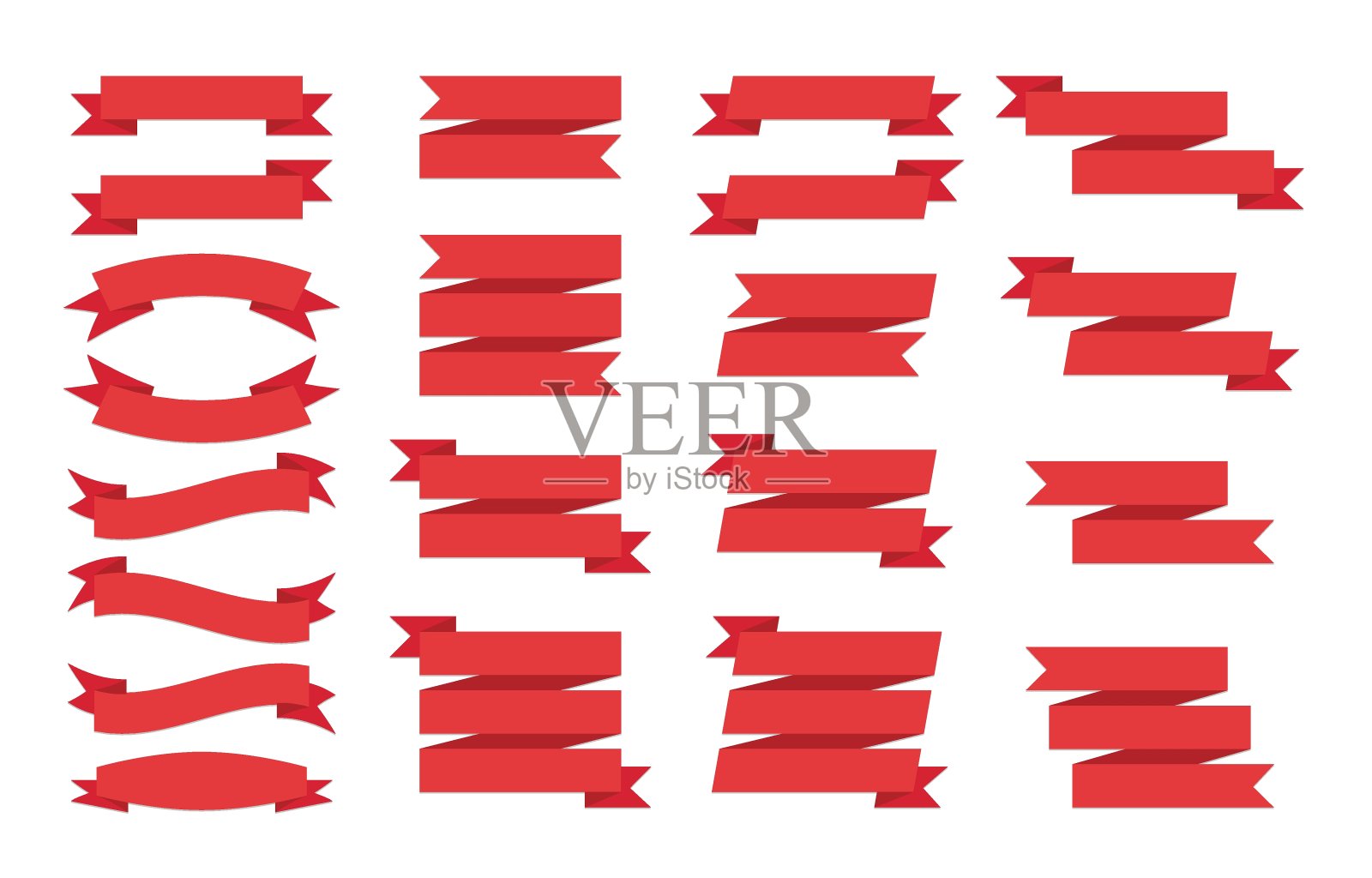 白色背景上的红丝带条幅。平面模板和设计元素的网页横幅和丝带。插画图片素材